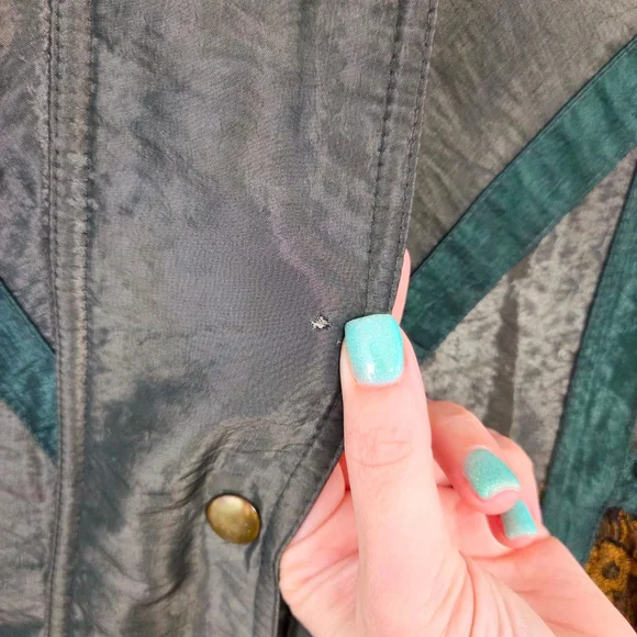 Vintage 80s patchwork puffer jacket dark green gold ski coat women's size medium - Picture 4 of 7